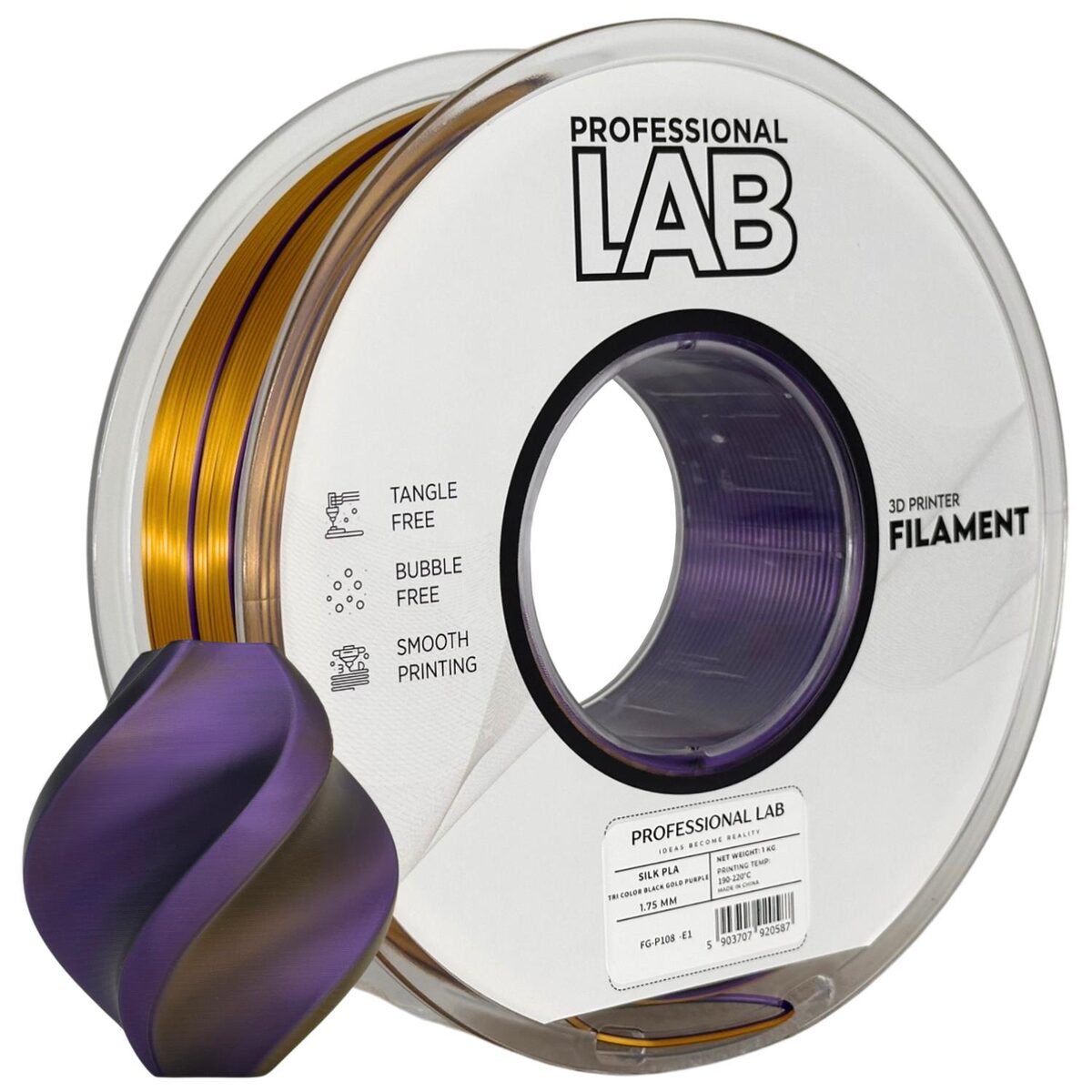 Prof. Lab Silk PLA Negro/Dorado/Morado 1kg