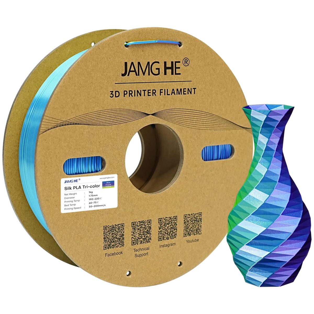 Jamghe Silk PLA Azul/Morado/Amarillo 1kg